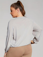 Women's Plus Size Long Sleeve Fitness Top With Pockets