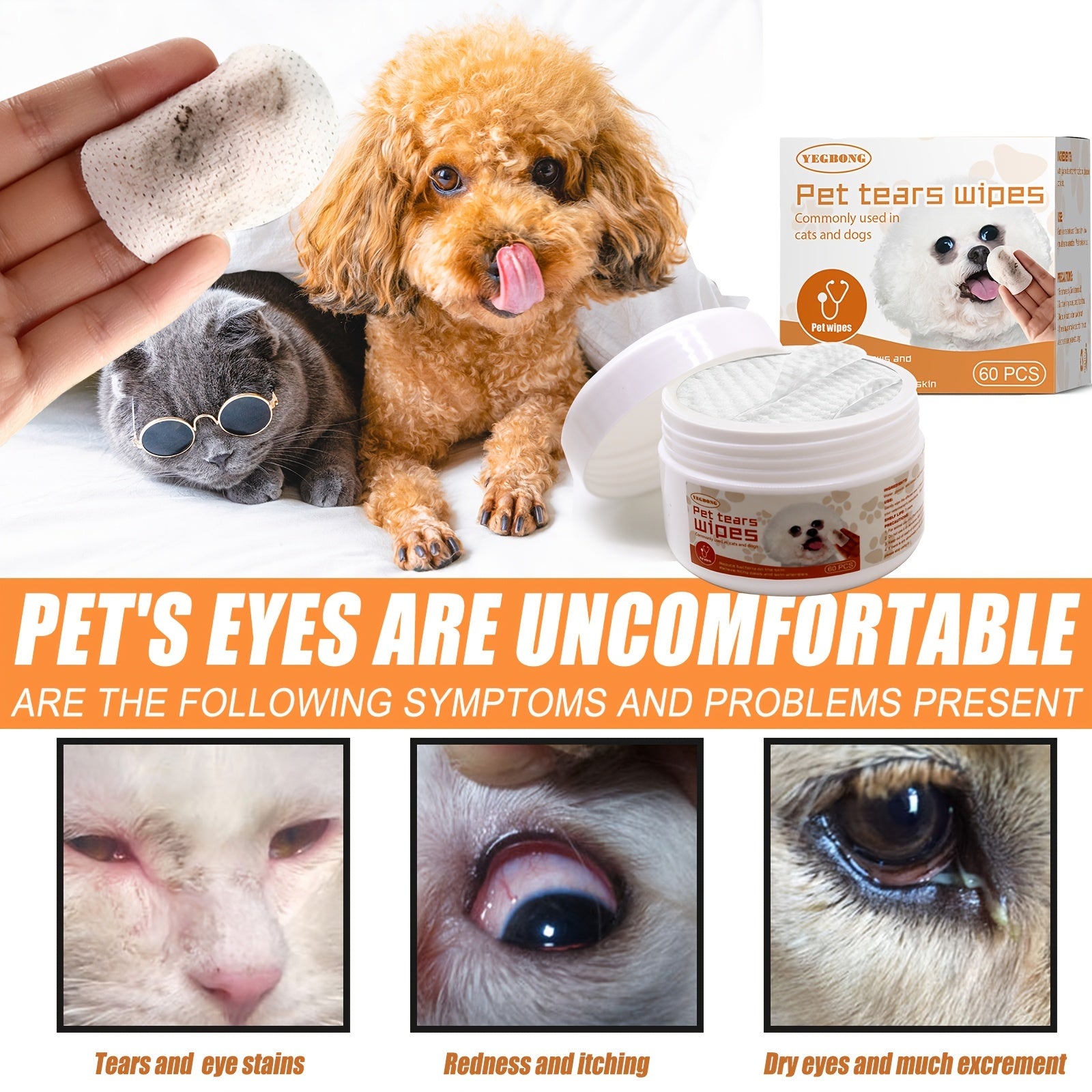 Pet Eye Cleaning Wipes - Removes Tears and Dirt - Pet Friendly