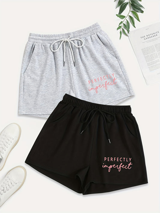 2 Pack Women's Plus Size Casual Shorts with Drawstring and Pockets