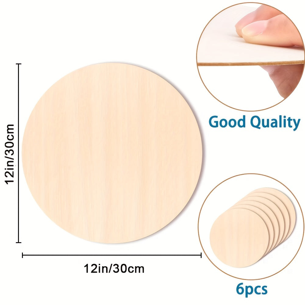 6pcs Unfinished Wood Round Disc Door Hanging Sign Blank Wreath Board Crafts