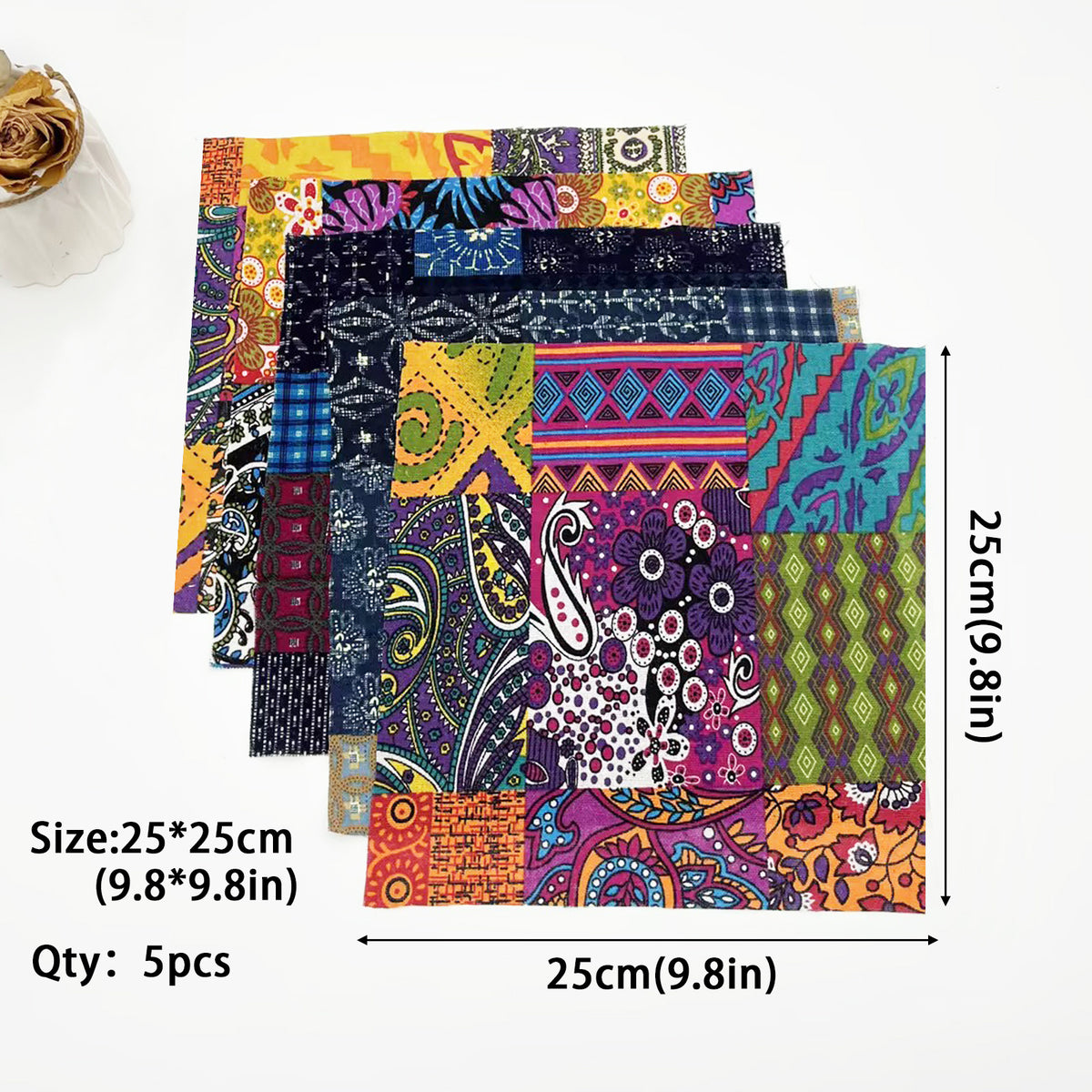 5pcs Retro Fabric Patchwork for DIY Craft Doll Clothing