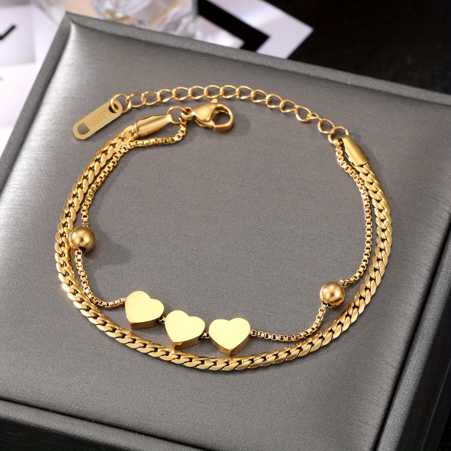 Heart Shape Adjustable Chain Bracelet Stainless Steel Hand Chain for Women