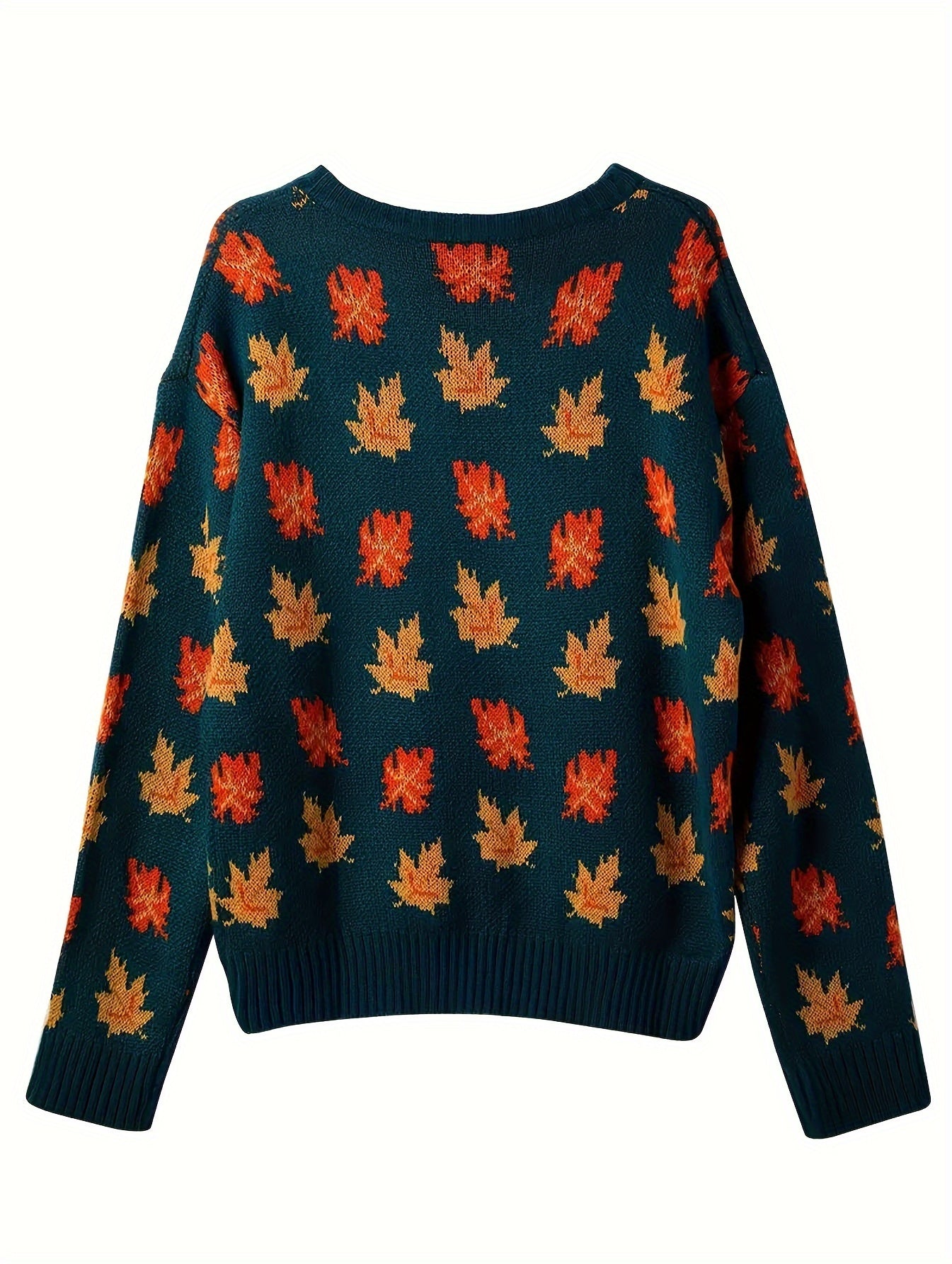  Maple Leaf Print Sweater Long Sleeve Jumper