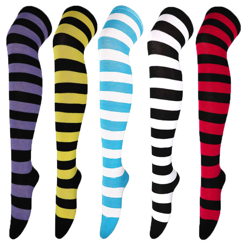 Striped Thigh High Socks Cosplay Over The Knee Stockings