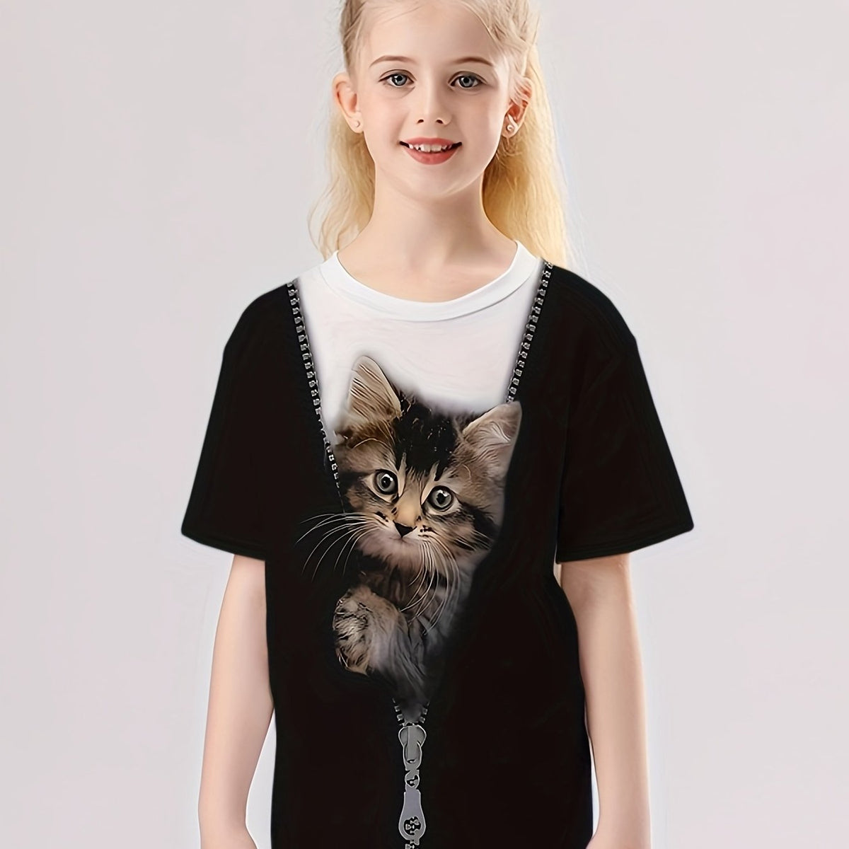 Creative Cat Graphic Short Sleeve T shirt for Summer Sports
