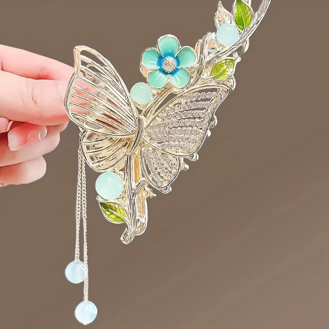 Butterfly Rhinestone Alloy Hair Claw Tassel Flower Shark Claw Hair Accessories