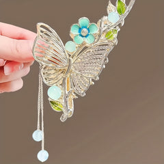 Butterfly Rhinestone Alloy Hair Claw Tassel Flower Shark Claw Hair Accessories