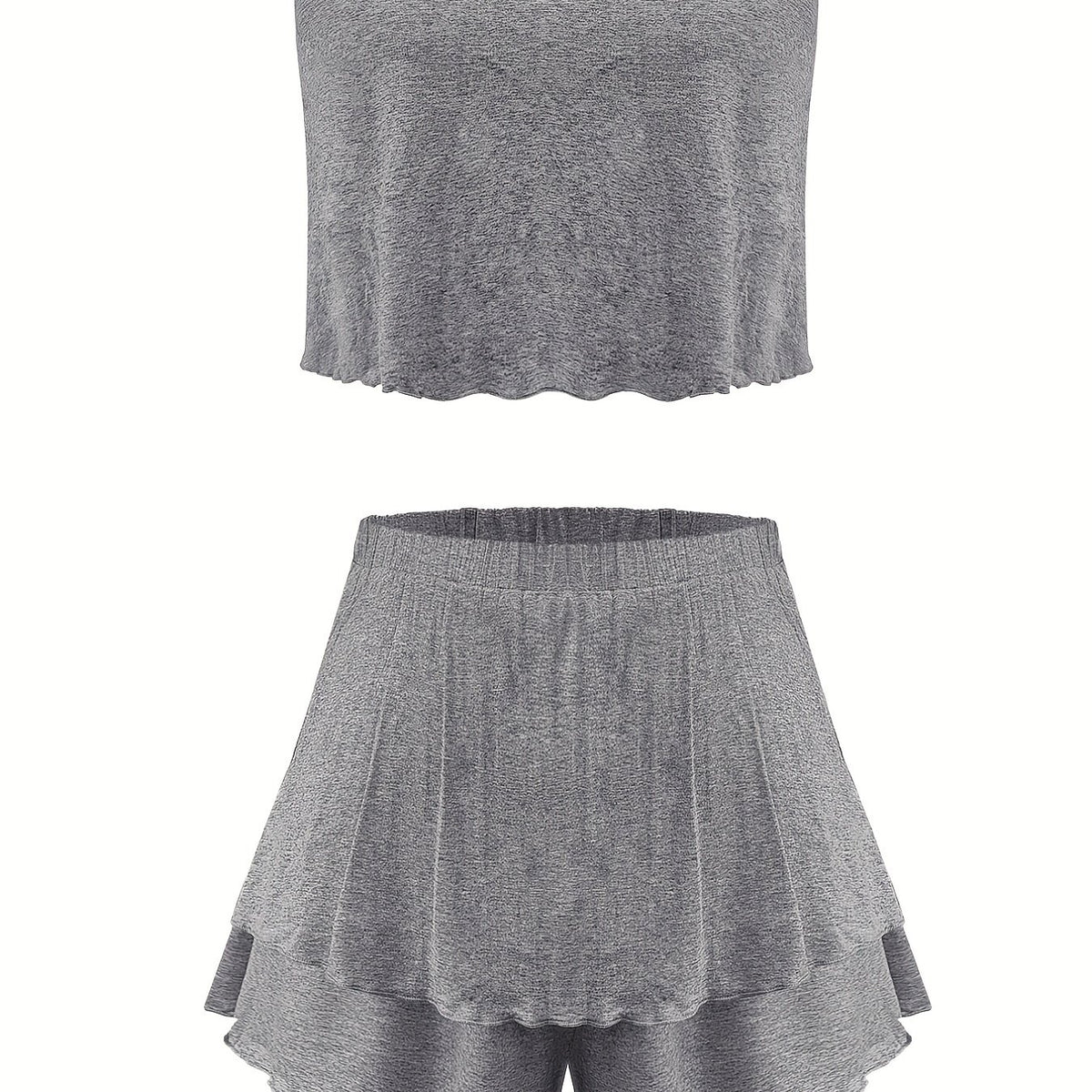  Casual Two Piece Set: Ruched Tube Top & Shorts
