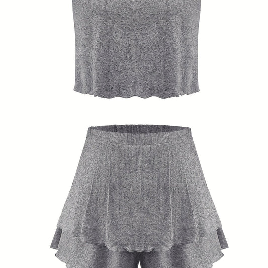  Casual Two Piece Set: Ruched Tube Top & Shorts
