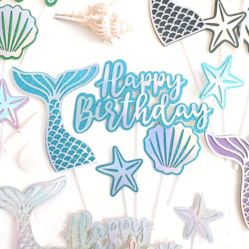 5pcs Happy Birthday Mermaid Cake Decoration Set
