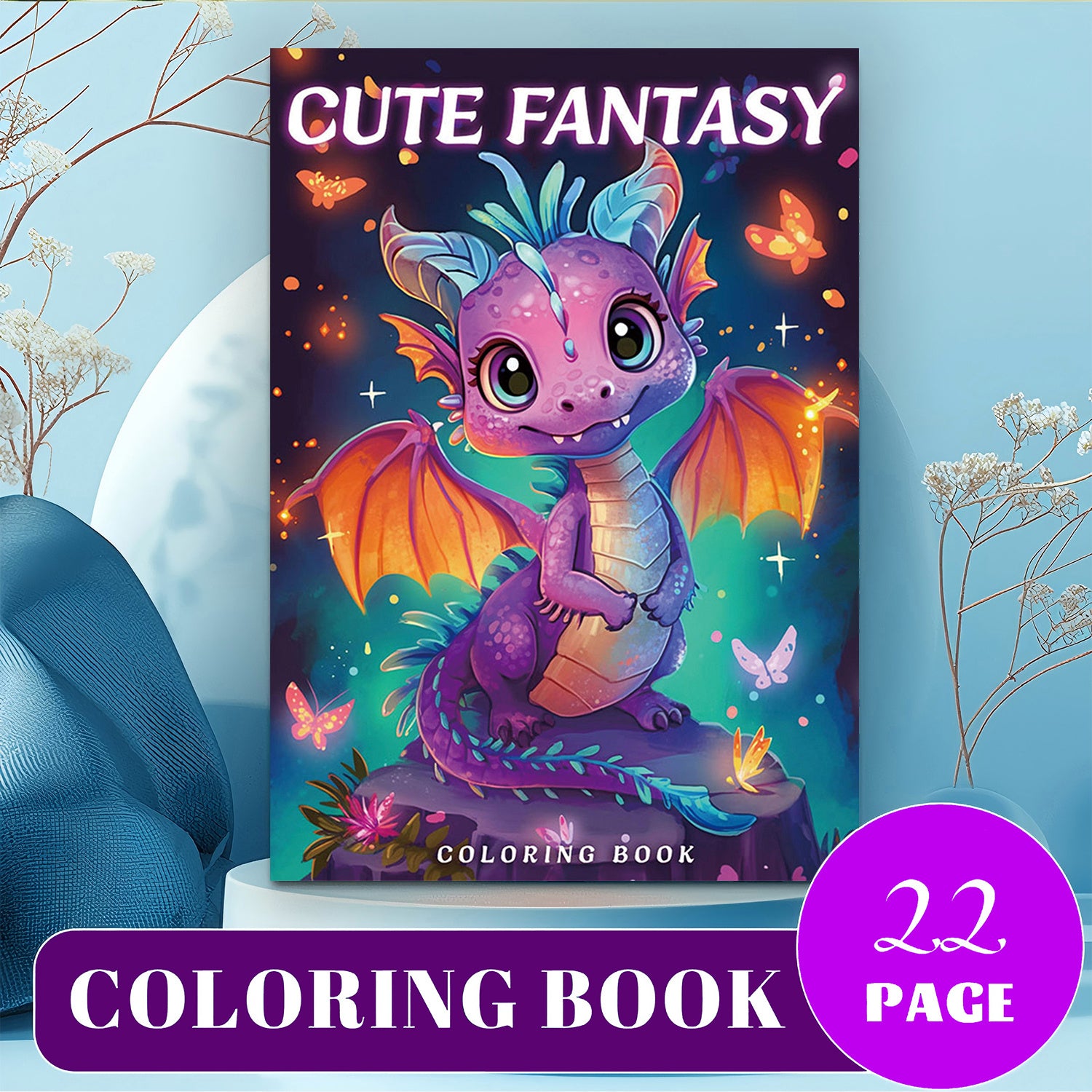 22 Page Fantasy Dragon Coloring Book with Numbered Sections No Bleed Through