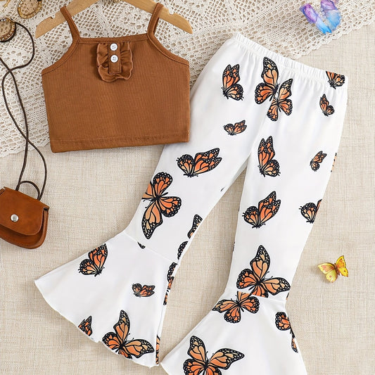 Toddler Girls Ruffle Trim Cami Top & Butterfly Flare Leg Pants