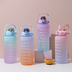 Gradient Straw Water Bottle 3 Pack Outdoor Fitness Cup School Travel