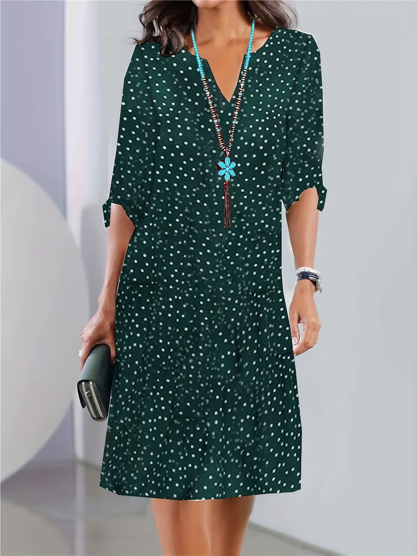  Dalmatian Print Notched Neck Dress