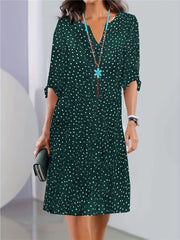  Dalmatian Print Notched Neck Dress