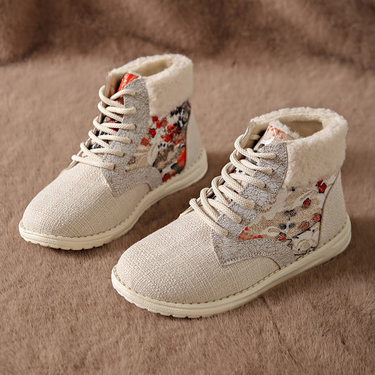 Ethnic Style Snow Boots Plush Lined Thermal Furry Shoes