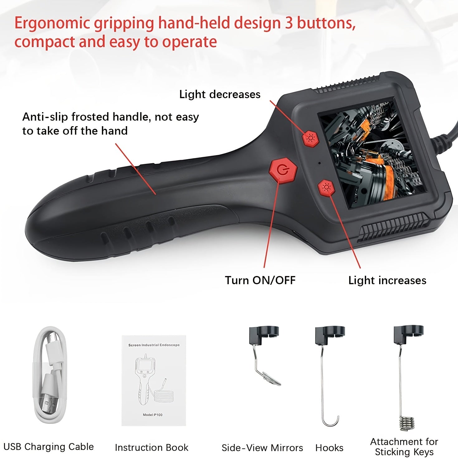 Handheld Borescope Endoscope Inspection Camera 6 LED Lights