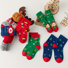 5 Pairs Kids Christmas Crew Socks Fun Novelty Children's Socks