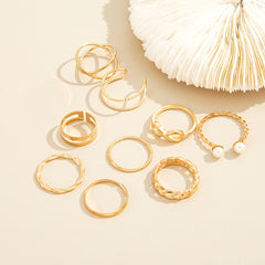 Vintage Pearl Twist Ring Set, 9 Pcs