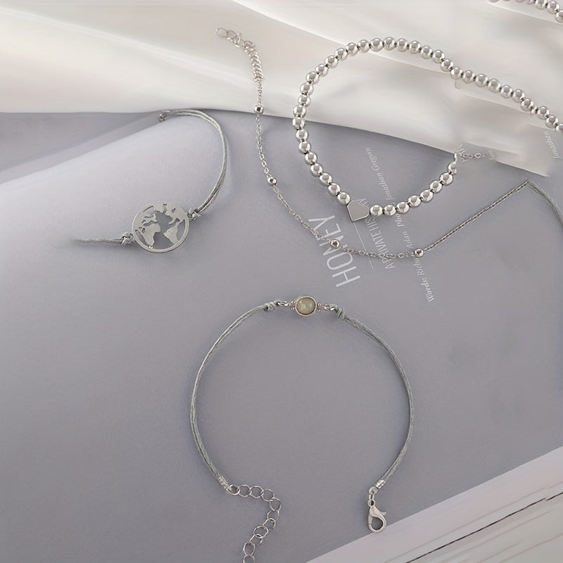 Bohemian Heart Golden Chain Bracelets Set 4pcs