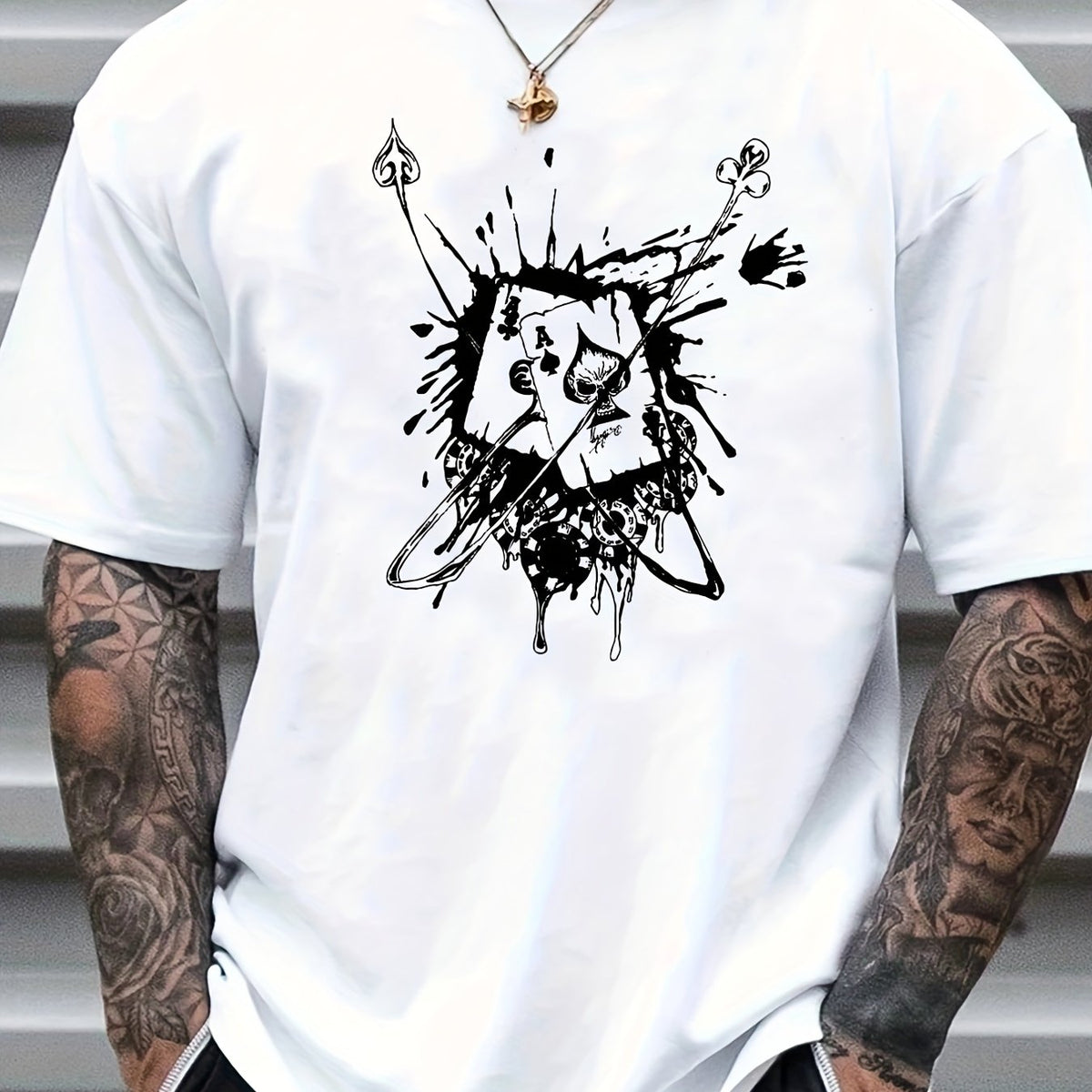 Poker Cards Print Men's Graphic Crew Neck T shirt Casual Comfy Tees