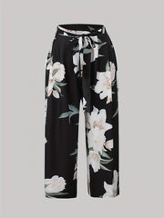  Floral Print Wide Leg Trousers With Belt