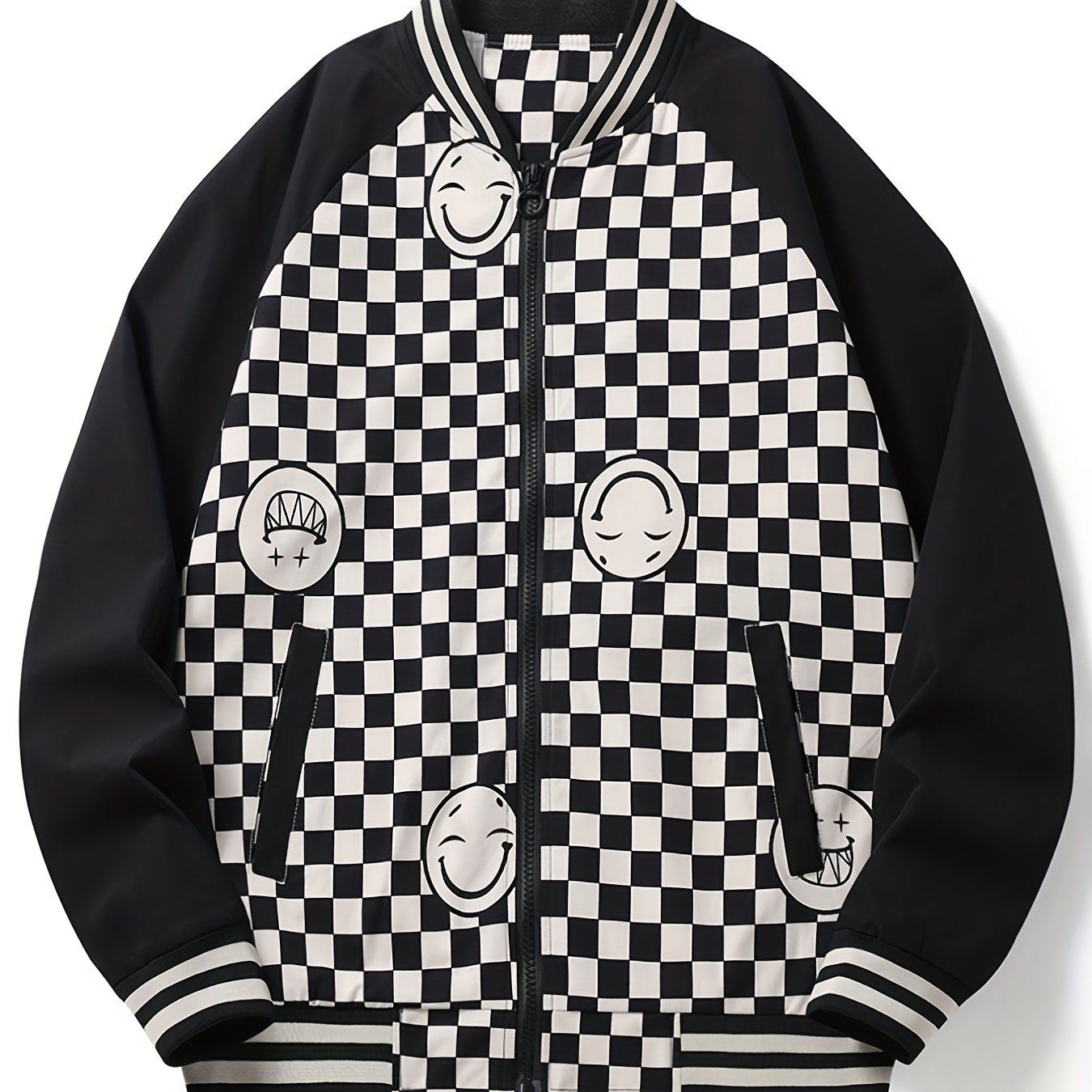 Smiling Face Plaid Jacket Men's Zip Up Coat