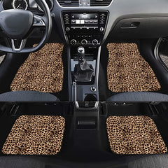 4pcs Leopard Print Car Seat Floor Mats Brown Front Rear Seat Pads