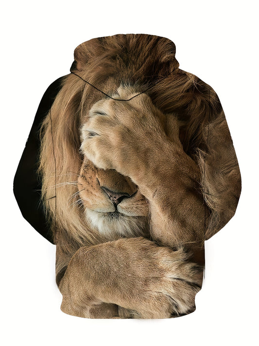 Lion 3D Print Sports Hoodie Men's Casual Pullover Hooded Sweatshirt