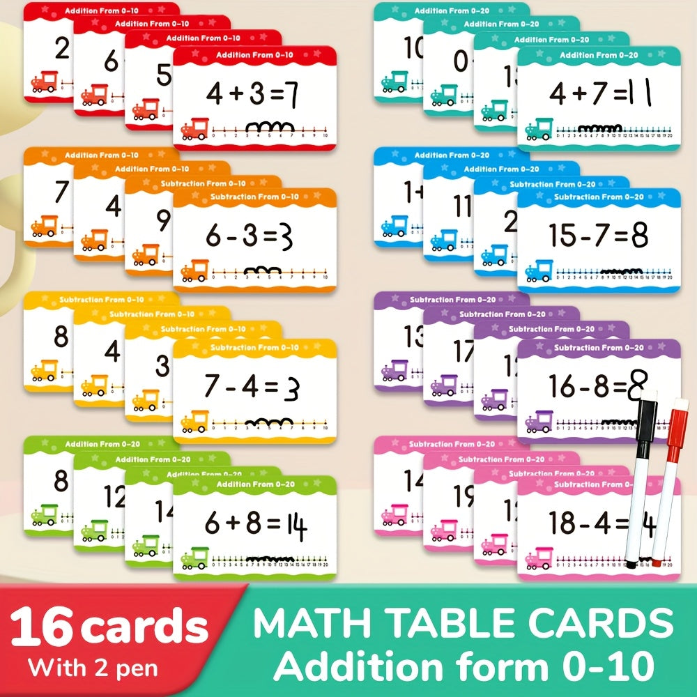 Math Cards Flashcards Set with 2 Pens - Educational Learning Tools