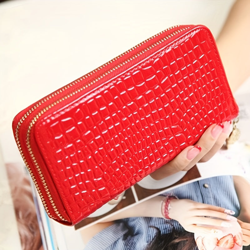 Crocodile Pattern Long Wallet with Double Zipper