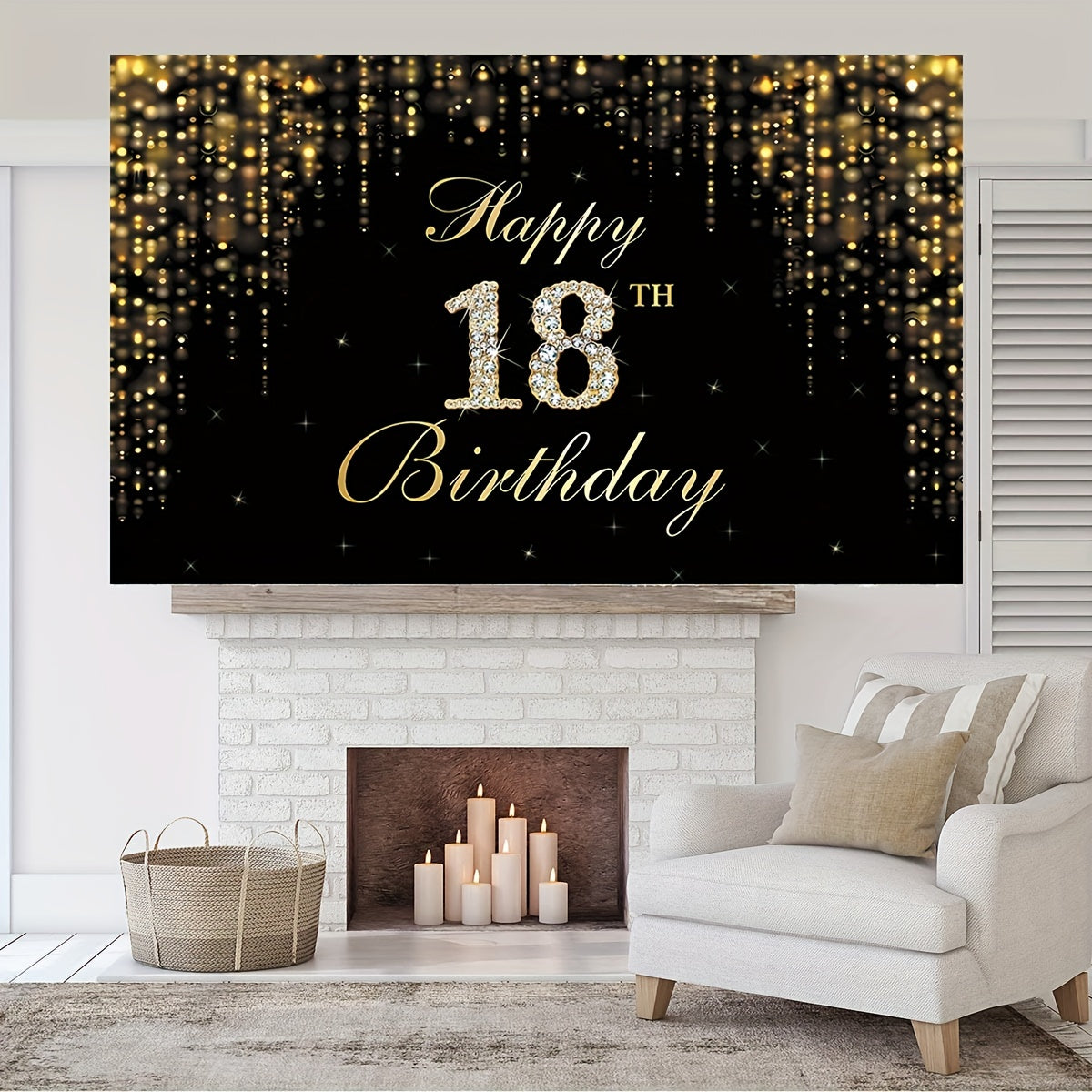 18th Birthday Decorations Backdrop Banner Golden Happy 18th Birthday Decoration
