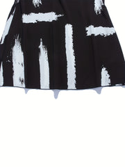  Brush Print Bell Sleeve Dress With Belt