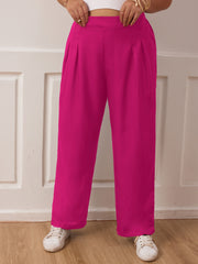  Wide Leg Workwear Pants Pleated Elastic Waist