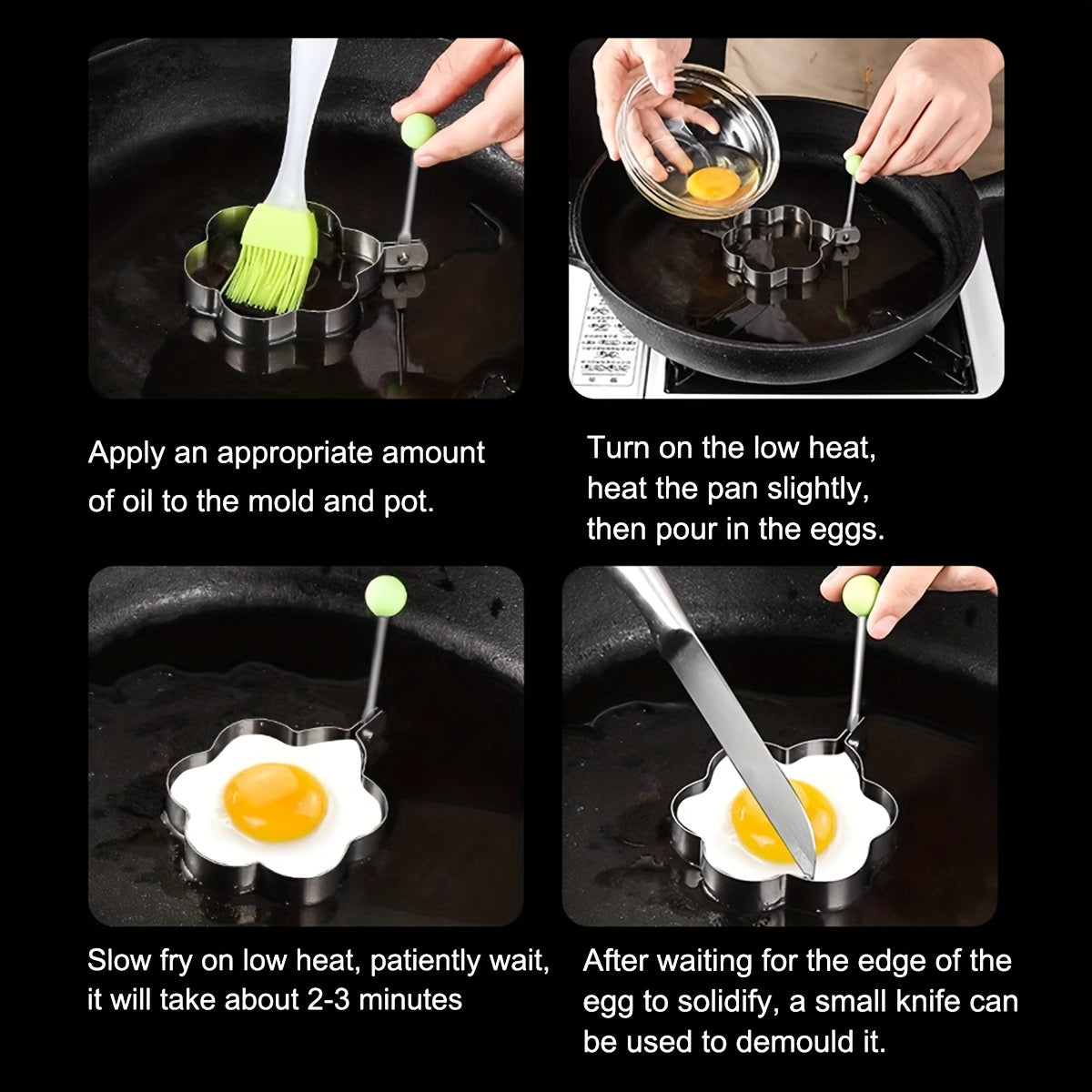 5pcs Stainless Steel Heart-shaped Egg Maker Fried Egg Mold