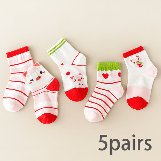 Girls Strawberry Pattern Sweet Socks for All Seasons