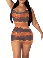 Tie Dye Striped Tank Romper Jumpsuit Women's Clothing