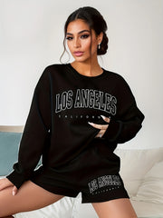 Los Angeles Print Two Piece Set Casual Long Sleeve Sweatshirt & Pants