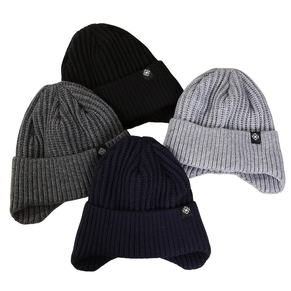 Winter Outdoor Ear Protection Plus Velvet Knitted Hat Solid Windproof Thickened