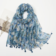 Floral Printed Tassel Scarf Warm Scarves Long Lightweight Scarf