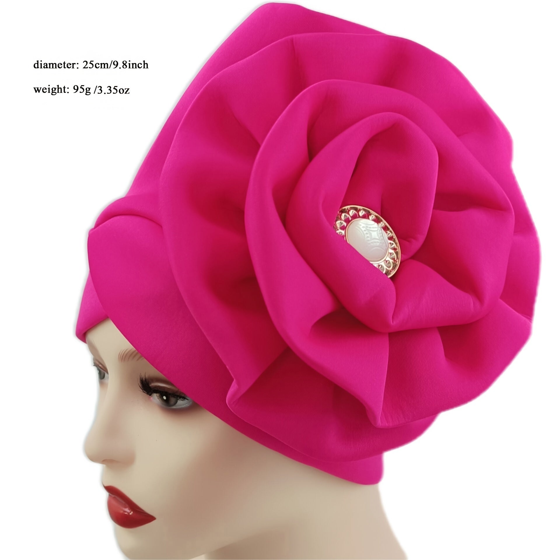 Faux Jade Alloy Turban Cap Flower Layer Wrinkled Hijab Hair Accessories