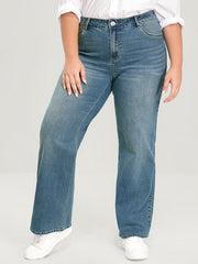  Washed Button Fly Wide Leg Jeans