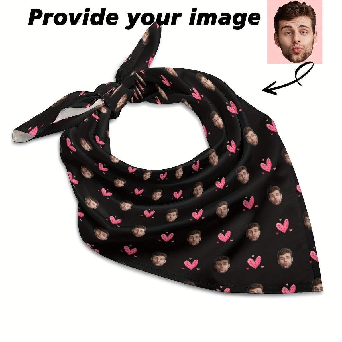 Custom Knitted Scarf with Pink Hearts & Cartoon Faces