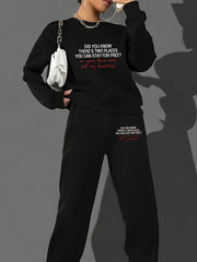 Women's Plus Size Slogan Print Sweatshirt & Joggers Set
