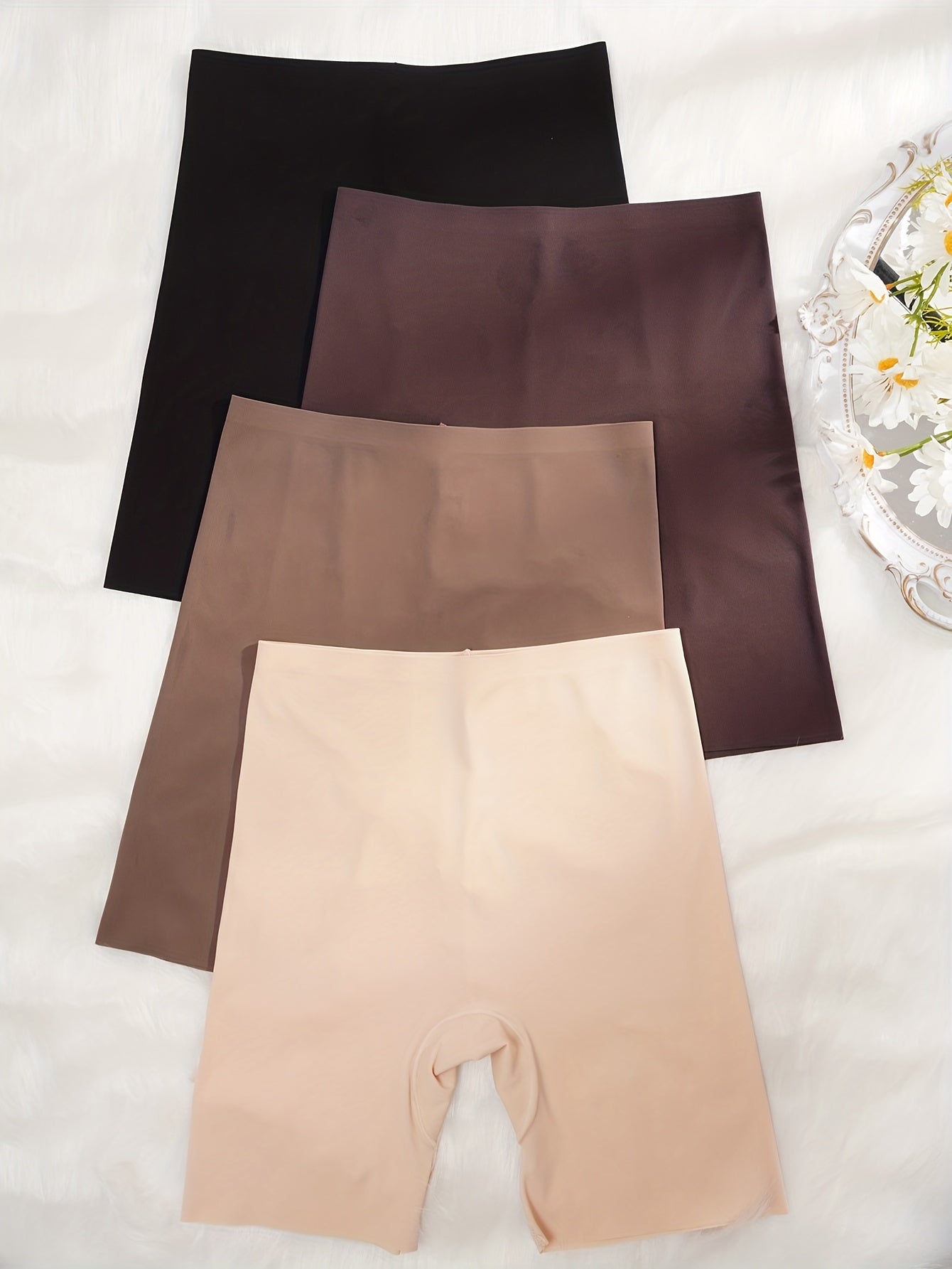 4pcs Seamless Solid Boyshort Panties Soft Comfortable Stretch Women's Lingerie