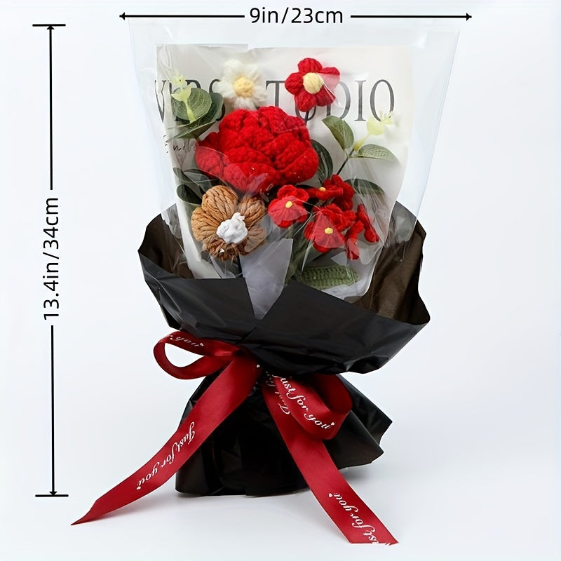 Crochet Wool Eternal Flower Rose Sunflower Bouquet Gift Handicrafts