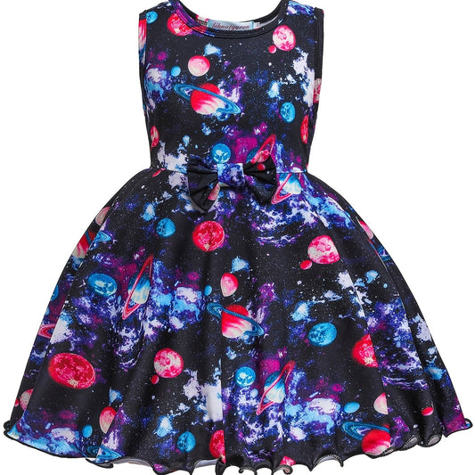Girls Galaxy Print Sleeveless Dress Kids Clothes