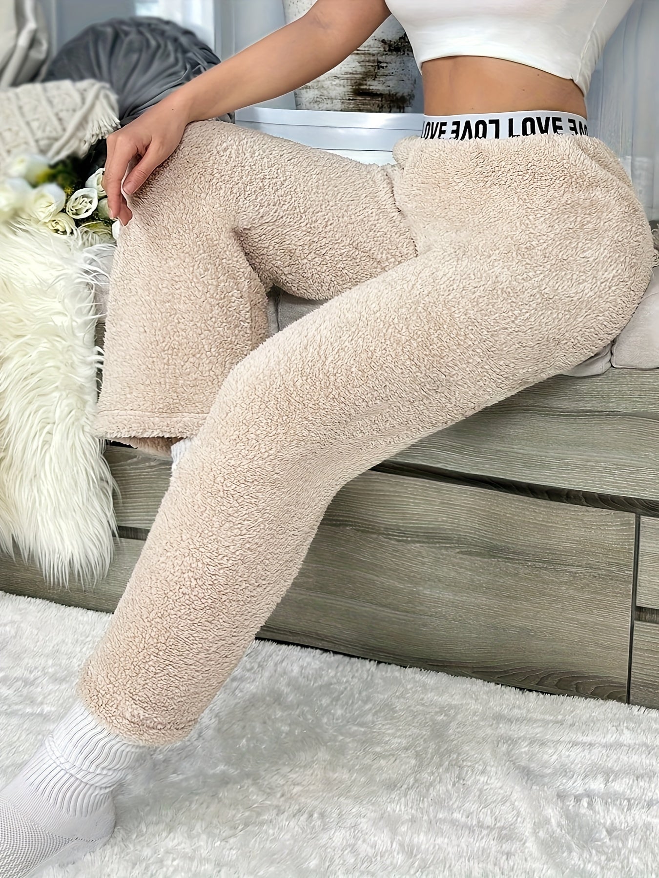 Cozy Letter Print Lounge Pants Elastic Waistband