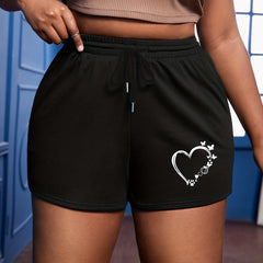  Heart & Butterfly Print Drawstring Retro Shorts