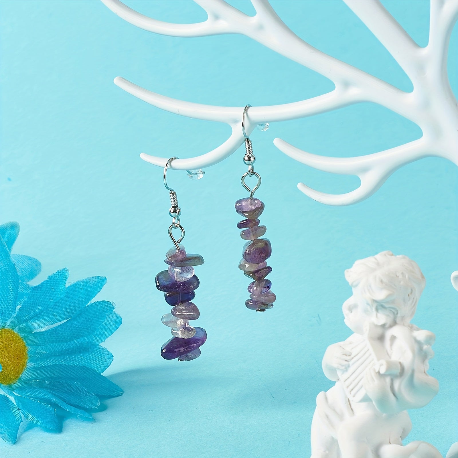 Stone Decor Drop Earrings - Natural Stone Beaded Drop Earrings